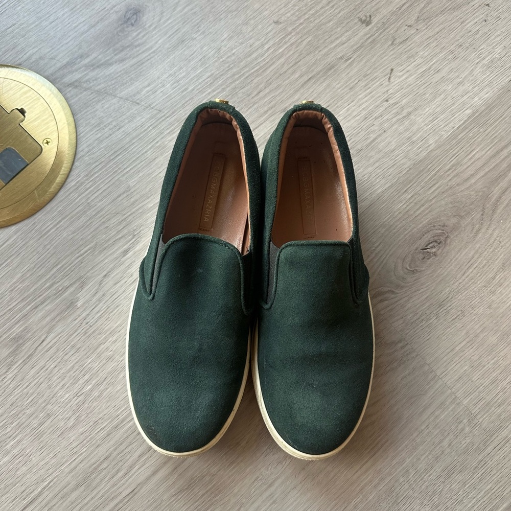 BCBGMaxazria Size 38.5 Dark Green Suede Slip-On Platform Sneakers
